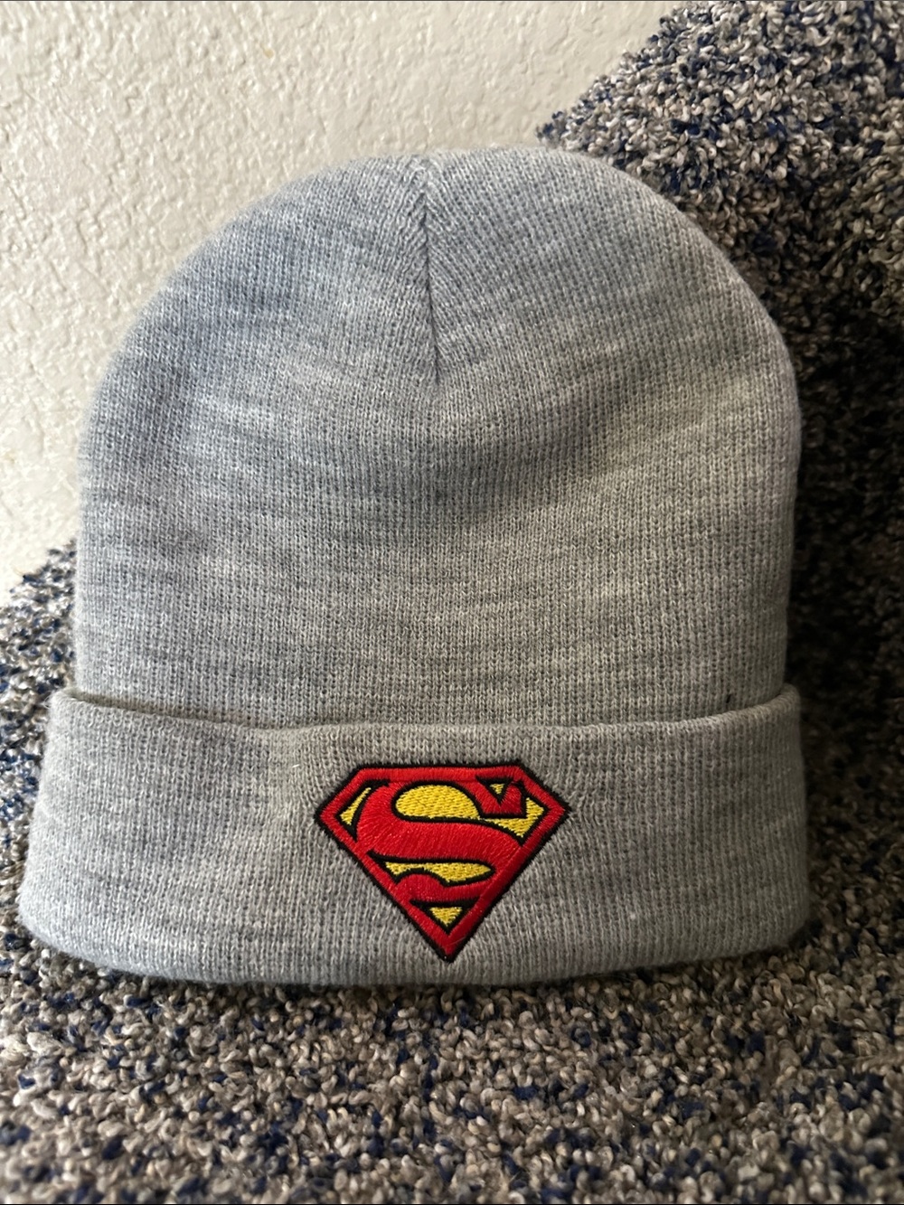 DC Comics Gray Beanie Hat with Red and Yellow Superman Logo